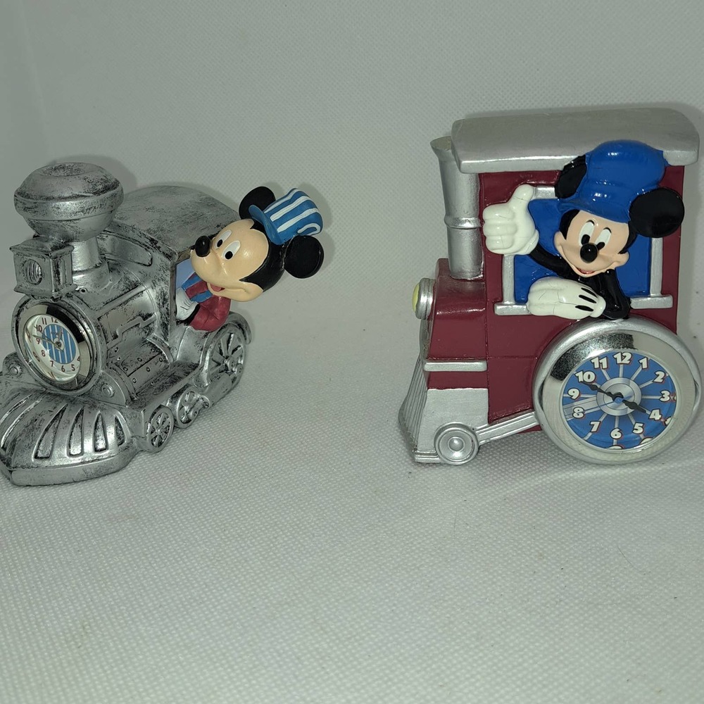 RARE! TWO VINTAGE Mickey Mouse Train Conductor Clocks RARE!